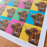 POP ART Highland Coo illustration signed A3 print