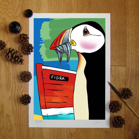 Puffin illustration signed A3 print