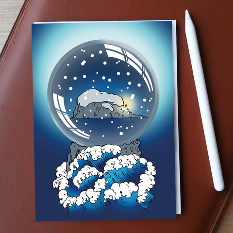 Bass Rock Snow Globe Xmas Greeting Card