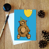Bear with a Balloon (blue) greeting card