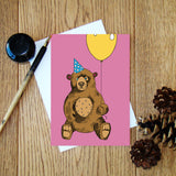 Bear with a Balloon (pink) greeting card